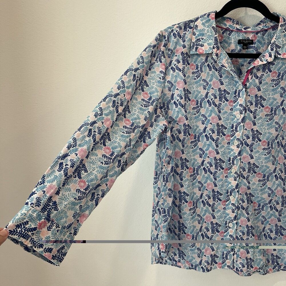 Talbots CLASSIC COTTON SHIRT FLORAL FERNS Button-Up top women’s XL petite - Picture 4 of 8